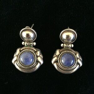 Preowned Vintage Peruvian 950 Silver with Blue Stone Earrings